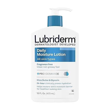 Lubriderm Fragrance Free Daily Moisture Lotion with Pro-Ceramide, Shea Butter & Glycerin for Face, Hand & Body, 16 fl. oz (Pack of 1) | Sensitive Skin