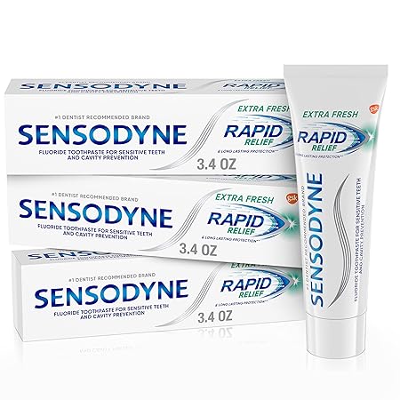 Sensodyne Rapid Relief Sensitive Toothpaste, Extra Fresh - 3.4 Ounces (Pack of 3)