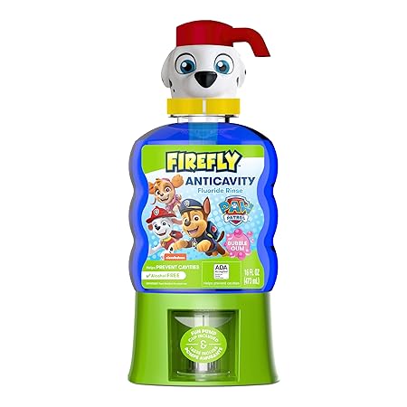 Firefly Kids Anti-Cavity Fluoride Rinse, Paw Patrol, Alcohol Free Formula, ADA Accepted, Helps Prevent Cavities, Bubble Gum Flavor, 16 Ounce