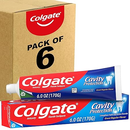 Colgate Cavity Protection Toothpaste with Fluoride, Great Regular Flavor, 6 Ounce (Pack of 6)