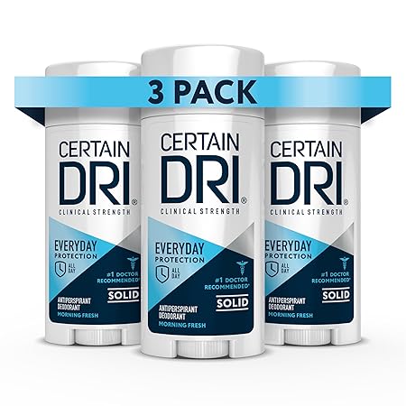 Certain Dri Everyday Strength Clinical Solid Antiperspirant, Hyperhidrosis Treatment for Men & Women, Long-Lasting 72hr Protection, Effective Sweat Control, Travel Friendly, Fresh Scent, 2.6oz, 3 Pack