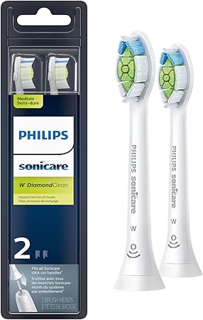 Philips Sonicare Genuine W DiamondClean Replacement Toothbrush Heads, 2 Brush Heads, White, HX6062/65