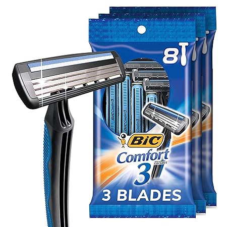 BIC Comfort 3 Disposable Razors, Long-Lasting 3-Blade Razors for Men, Perfect razors Designed for Smooth and Comfortable Shave, 24-Count