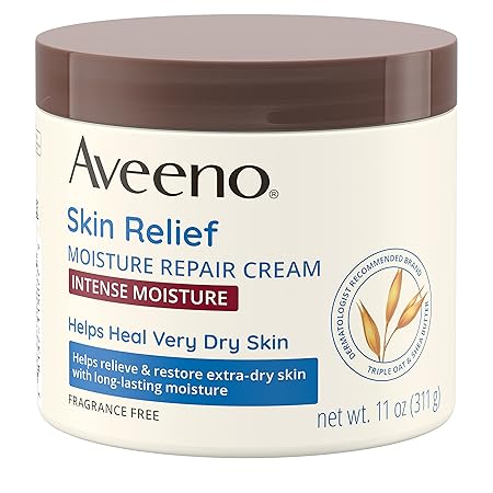 Aveeno Skin Relief Intense Moisture Repair Body Cream, 11 oz (Pack of 1) | Triple Oat, Shea Butter | Helps Relieve & Restore Extra-Dry Skin, Long-Lasting Moisture | Fragrance-Free