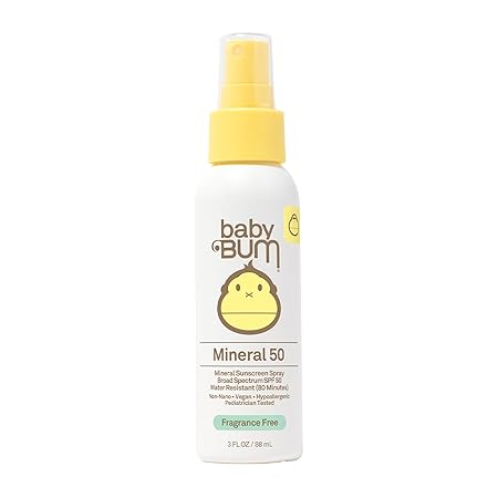 Sun Bum Baby Bum SPF 50 Sunscreen Spray | Mineral UVA/UVB Face and Body Protection for Sensitive Skin | Fragrance Free | Travel Size | 3 FL OZ