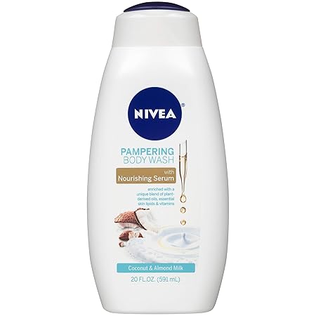 NIVEA Coconut and Almond Milk Moisturizing Body Wash, 20 Fl Oz (Pack of 1) | Nourishing Serum, Plant-Derived Oils, Essential Skin Lipids, Vitamins | Moisturizing, Pampering