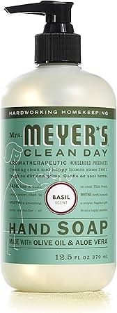 MRS. MEYER'S CLEAN DAY Hand Soap, Made with Essential Oils, Biodegradable Formula, Basil, 12.5 fl. oz