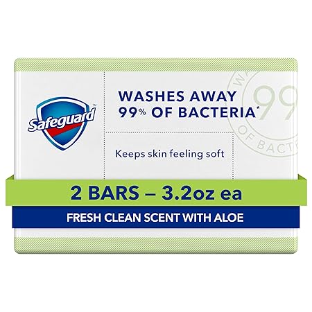 Safeguard Micellar Deep Cleansing Bath Bar Soap, 3.2 oz (Pack of 2) | Washes Away 99 Percent of Bacteria, Leaves Skin Soft | Fresh Clean Scent with Aloe