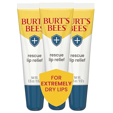 Burt's Bees Rescue Lip Relief Lip Balm, With Shea Butter and Echinacea, Tint-Free, Natural Origin Lip Care, 3 Tubes, 0.35 oz.