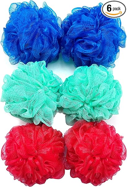 Amazon Basics Bath and Shower Loofah, Multicolor, Pack of 6