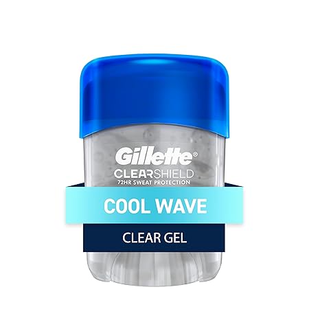 Gillette Antiperspirant and Deodorant for Men, 72hr Sweat Protection, Anti-White Mark, Clear Gel, Cool Wave Scent, 0.5 oz