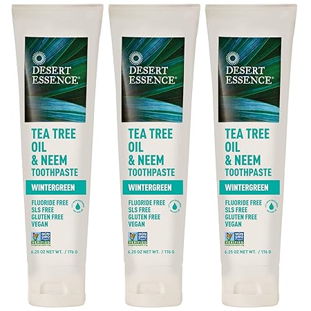 Desert Essence Natural Tea Tree Oil and Neem Toothpaste, Wintergreen,6.25 Oz, Pack of 3