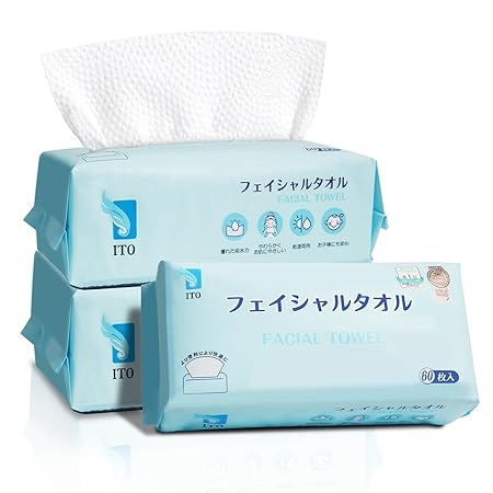 ITO Disposable Face Towel, 60 Count Ultra-Soft 1-Second Quick-Dry Face Towels, Gentle for Sensitive Dry Oily Skin, Facial Towels for Daily Cleansing Makeup Removal (3 Packs)