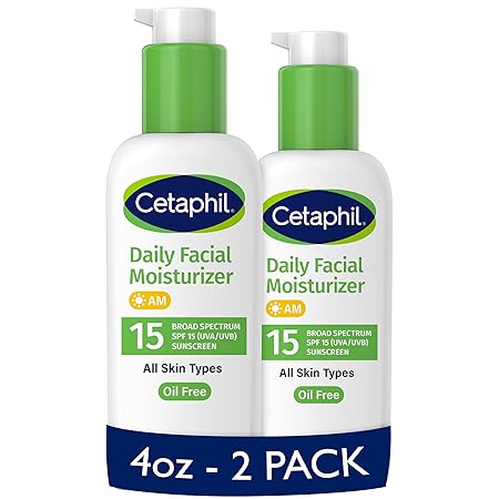 CETAPHIL Daily Facial Moisturizer SPF 15 , 4 Fl Oz , Gentle Facial Moisturizer For Dry to Normal Skin Types , No Added Fragrance, Pack of 2, (Packaging May Vary)