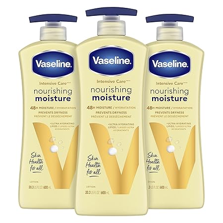 Vaseline Intensive Care Nourishing Moisture Body Lotion for Dry Skin, Made with Ultra-Hydrating Lipids + Pure Oat Extract for Nourished, Healthy-Looking Skin 20.3 oz, 3ct