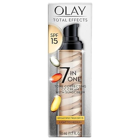 Olay Total Effects Tone Correcting CC Cream Moisturizer with Sunscreen, 1.7 Ounces (Pack of 1) | Light to Medium | SPF 15