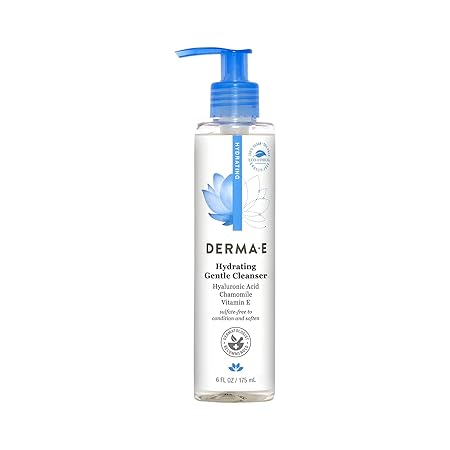 DERMA-E Hydrating Gentle Cleanser with Hyaluronic Acid – Moisturizing Facial Cleanser Tones, Moisturizes & Improves Skin Texture – Gently Exfoliating Face Wash, 6 fl oz