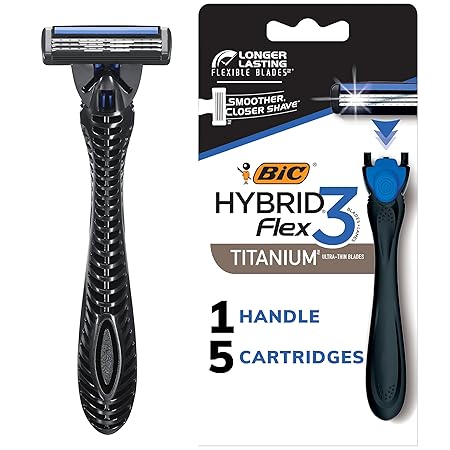 BIC Flex 3 Hybrid Disposable Razors for Men, Long-lasting 3-Blade Razors With Slim Head for Precision Shaving, 1 Handle and 5 Cartridges, 6 Piece Shaving Kit