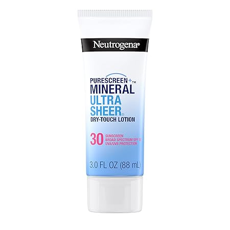 Neutrogena Mineral UltraSheer Dry-Touch SPF 30 Sunscreen Lotion, Water-Resistant Broad-Spectrum UVA/UVB Protection, Skin Nourishing, Lightweight With Vitamin E, Oxybenzone-Free, 3.0 fl. oz