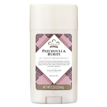 Nubian Heritage Aluminum-Free Deodorant, Patchouli & Buriti – Natural Deodorant with Organic Shea Butter, Rosehip Oil, and Aloe Vera, 2.25 Oz