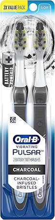 Oral-B Pulsar Battery Toothbrush with Charcoal Infused Bristles, Soft, 2 Count