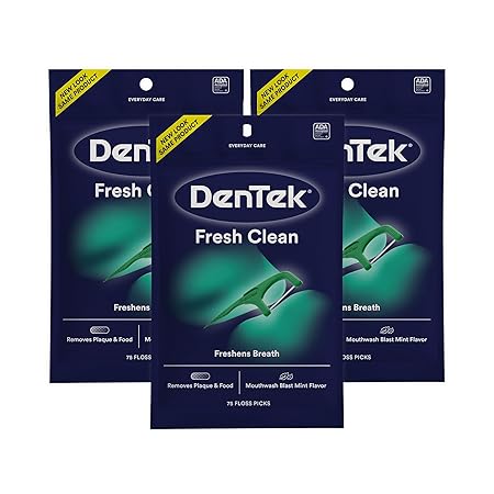 DenTek Fresh Clean Floss Picks, For Extra Tight Teeth, 75 Count, 3 Pack