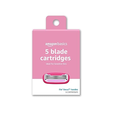 Amazon Basics Women's 5 Blade FITS Razor Refills, Fits Amazon Basics FITS System Handles and Venus Handles, 6 Cartridges