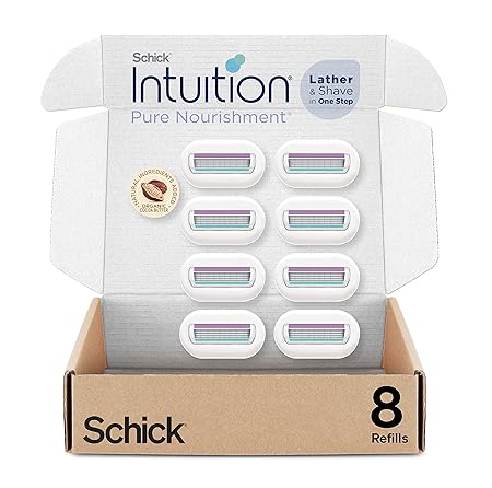 Schick Intuition Refill, Pure Nourishment Razors for Women | Intuition Razor Blades Refill with Organic Cocoa Butter, 8 Count Razor Refills