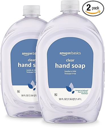 Amazon Basics Gentle & Mild Clear Liquid Hand Soap Refill, Triclosan-Free, 50 Fl Oz (Pack of 2) (Previously Solimo)