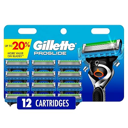 Gillette ProGlide Razor Refills for Men, 5 Bladed Razor for a Close Shave, with Precision Trimmer and Lubrastrip, 12 Razor Blade Refills