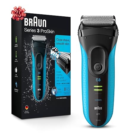 Braun Electric Series 3 Razor with Precision Trimmer, Rechargeable, Wet & Dry Foil Shaver for Men, Blue/Black, 4 Piece