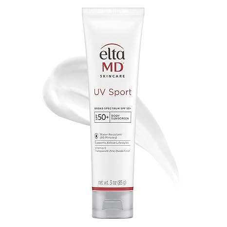 EltaMD UV Sport Body Sunscreen, SPF 50 Sport Sunscreen Lotion, Sweat Resistant and Water Resistant up to 80 Minutes, Formulated with Zinc Oxide, Oil Free, Full Body Sunscreen