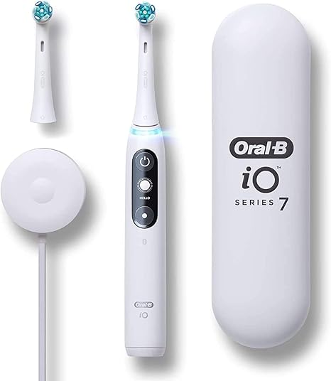 Oral-B iO Series 7 Electric Toothbrush with 2 Replacement Brush Heads, White Alabaster