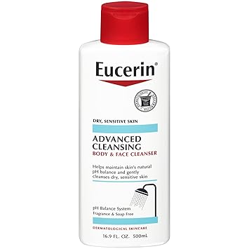 Eucerin Advanced Cleansing Body and Face Cleanser, 16.9 Fl Oz | Bottle | PH-Balanced, Gentle | Normal to Dry, Sensitive Skin | Free of Soap, Fragrances, Dyes and Parabens