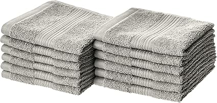 Amazon Basics - 12 Piece Fade Resistant Washcloth, 100% Cotton, Gray, 12