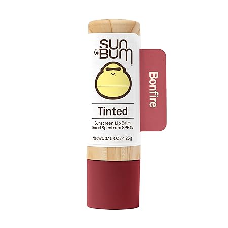 Sun Bum Tinted Lip Balm Bon Fire | SPF 15 | UVA / UVB Broad Spectrum Protection | Sensitive Skin Safe | Hypoallergenic, Paraben Free | Ozybenzone Free | 0.15 Oz