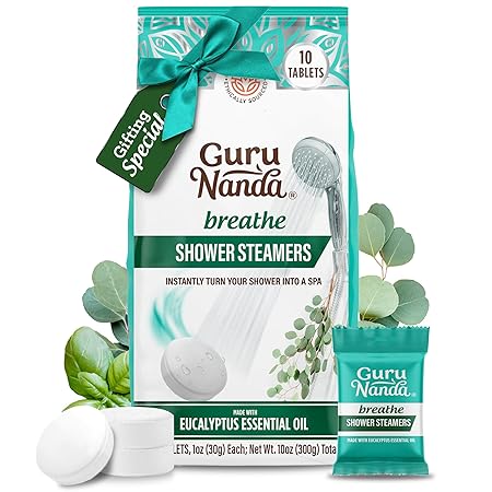 GuruNanda Breathe Shower Steamers for Aromatherapy 10 Pack, Relaxation Gifts for Women & Men with Essential Oils, Stress & Congestion Relief, Self Care