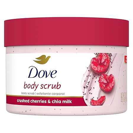 Dove Exfoliating Body Polish Crushed Cherries & Chia Milk, 10.5 oz (Pack of 1) | 1/4 Moisturizing Cream | Revitalized Skin