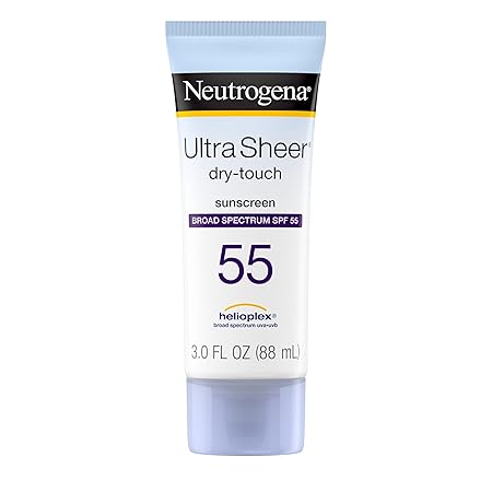 Neutrogena Ultra Sheer Dry-Touch Sunscreen Lotion, Broad Spectrum SPF 55 UVA/UVB Protection, Lightweight Water Resistant Face & Body Sunscreen, Non-Greasy, Travel Size, 3 fl. oz