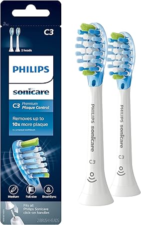 Philips Sonicare Genuine C3 Premium Plaque Control Replacement Toothbrush Heads, 2 Brush Heads, White, HX9042/65