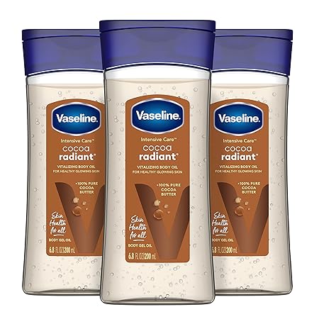 Vaseline Body Gel Oil (Pack of 3) | Intensive Care Cocoa Radiant For Glowing Skin | 6.8oz