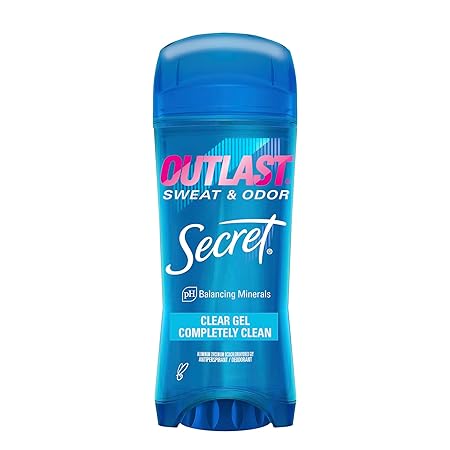 Secret Outlast Antiperspirant Deodorant for Women, Sweat & Odor Protection, PH Balancing Minerals, Clear Gel, Completely Clean Scent, 3.4 oz