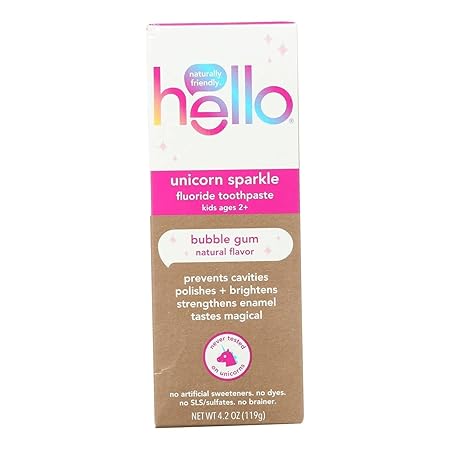 HELLO Bubblegum Unicorn Sparkle Toothpaste for Kids, 4.2 OZ