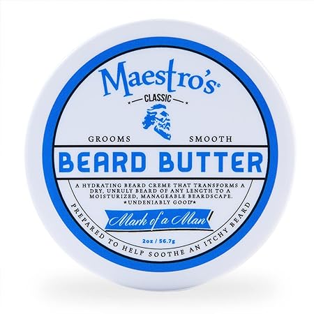 Maestro’s Classic BEARD BUTTER | Anti-Itch, Extra Soothing, Hydrating Beard Creme For All Beard Types & Lengths- Mark of a Man Blend, 2 Ounce