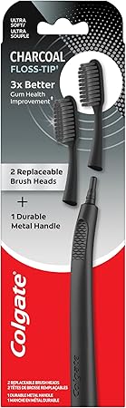 Colgate Keep Charcoal Replaceable Head Toothbrush Starter Kit, 2 Brush Heads