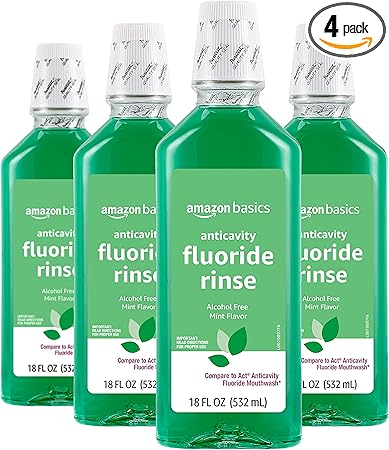 Amazon Basics Anticavity Fluoride Rinse, Alcohol Free, Mint, 18 Fl Oz (Pack of 4) (Previously Solimo)