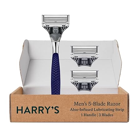 Harry's Razors for Men, 1 Handle (Chrome Edition) and 3 Razor Blade Refills with German Engineered 5-Blade Technology, Stocking Stuffer For Men