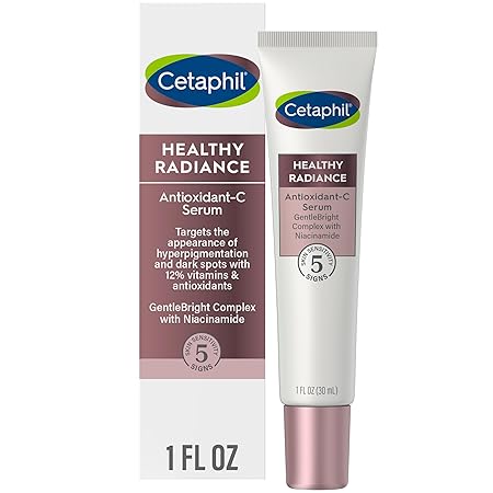 Face Serum by Cetaphil, Healthy Radiance Antioxidant-C Serum, Visibly Reduces Look of Dark Spots and Hyperpigmentation, Designed for Sensitive Skin, Hypoallergenic, Fragrance Free,1 oz