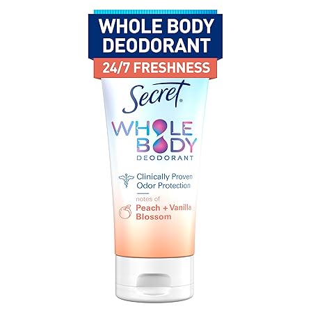 Secret Whole Body Deodorant Cream for Women, Peach & Vanilla Blossom Scent, Aluminum Free Deodorant, 72 HR Odor Protection, 3.0 oz