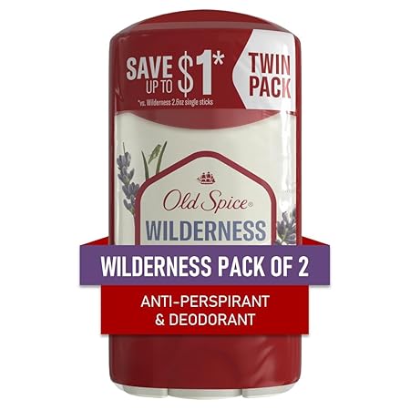 Old Spice Antiperspirant and Deodorant for Men, 24/7 Sweat and Odor Protection, Invisible Solid Stick, Wilderness with Lavender Scent, 2.6 oz (Pack of 2)